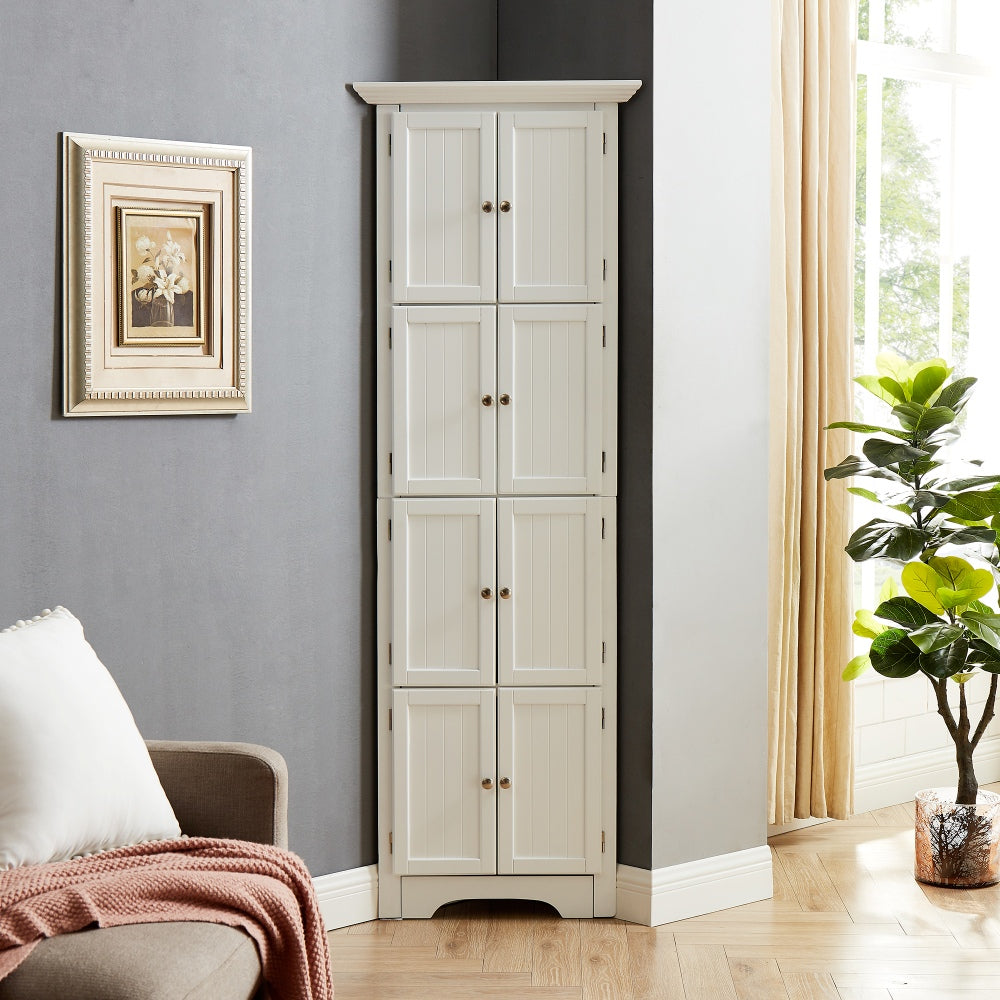 Mogaro Corner Storage Cabinet | White - - cabinet white wood