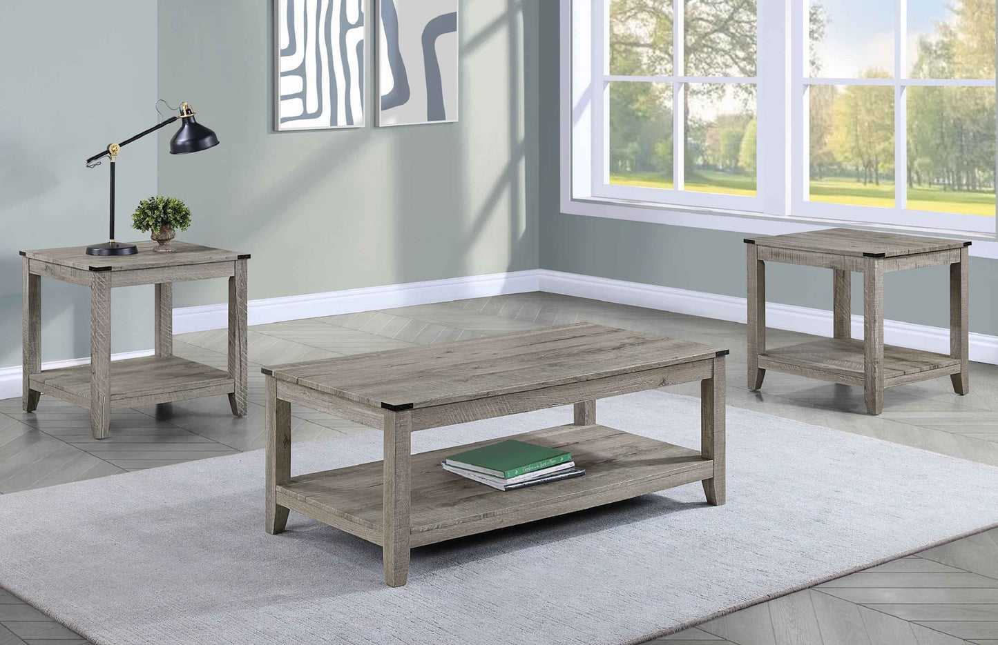 Commeo Rustic 3-Piece Living Room Table Set | Gray Brown - Default - tables