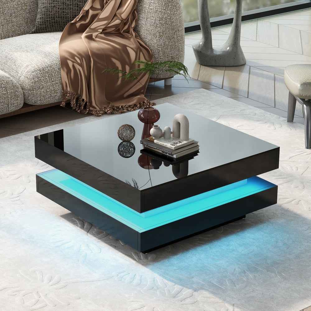 Bersemo Modern Square Coffee Table | LED Lights | Black - Default - tables
