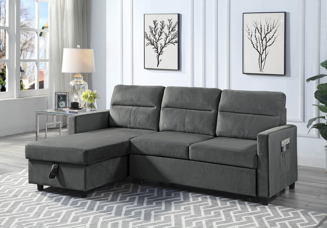 Ruby 81.5" Velvet Sectional Sofa | Dark Grey - - sofa