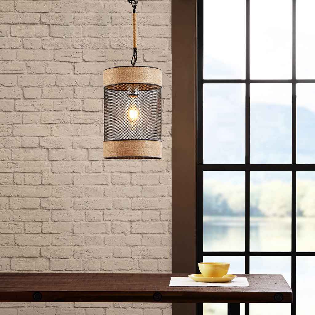 Darvos Natural Rope Pendant Light Fixture | Beige & Black - Default - pendant light