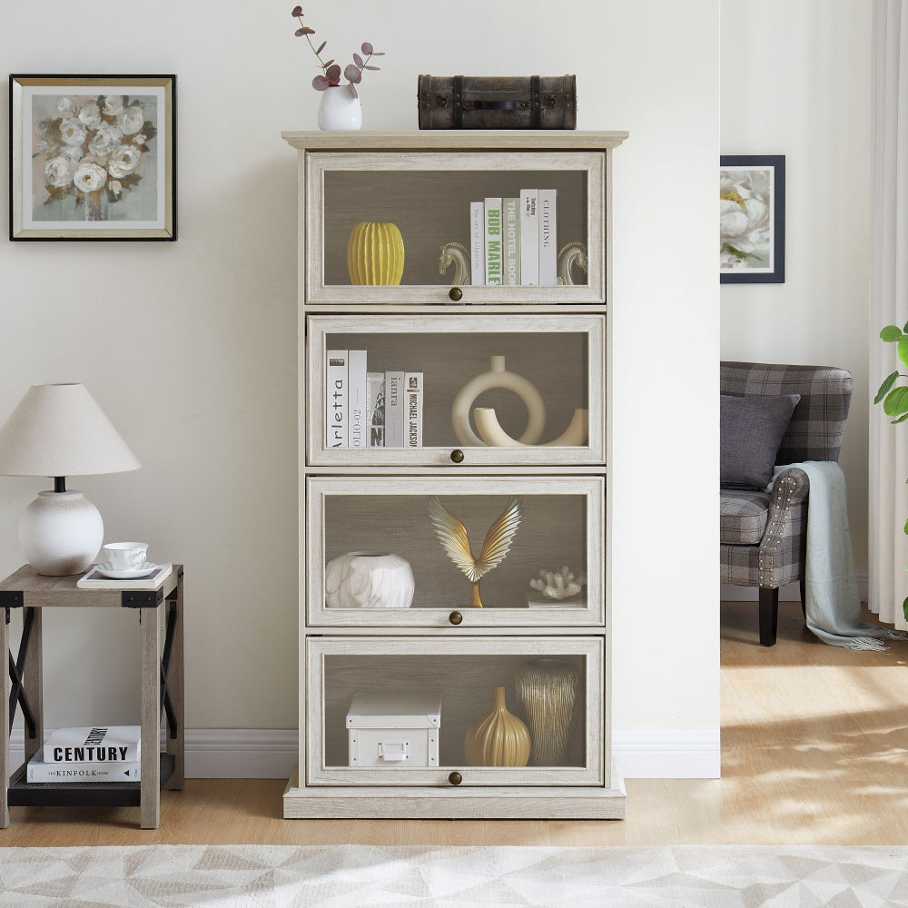 Shant Glass Display Cabinet | Antique White - - cabinet white wood