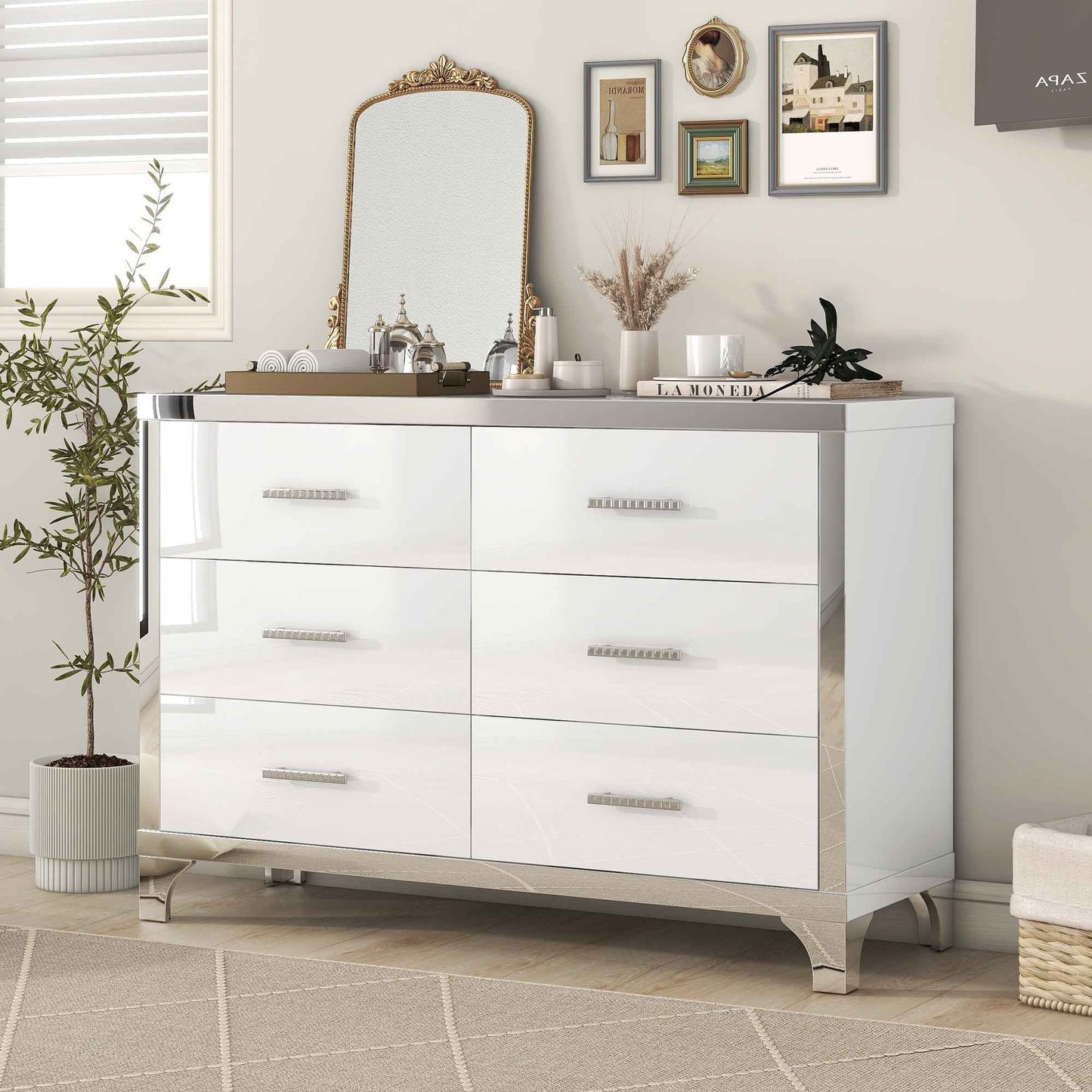 Beaubas Elegant Gloss Dresser | White - Default - dresser