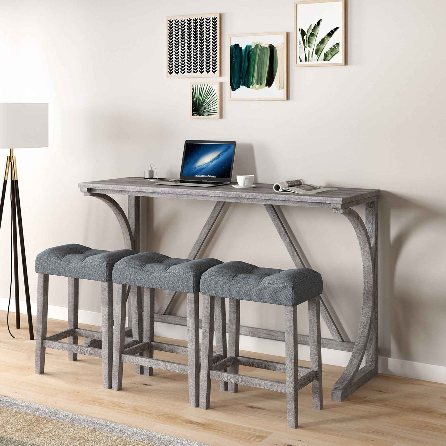 Cajomo 4-Piece Bar Table Set | Power Outlet | Chairs Set | Grey - Default - tables