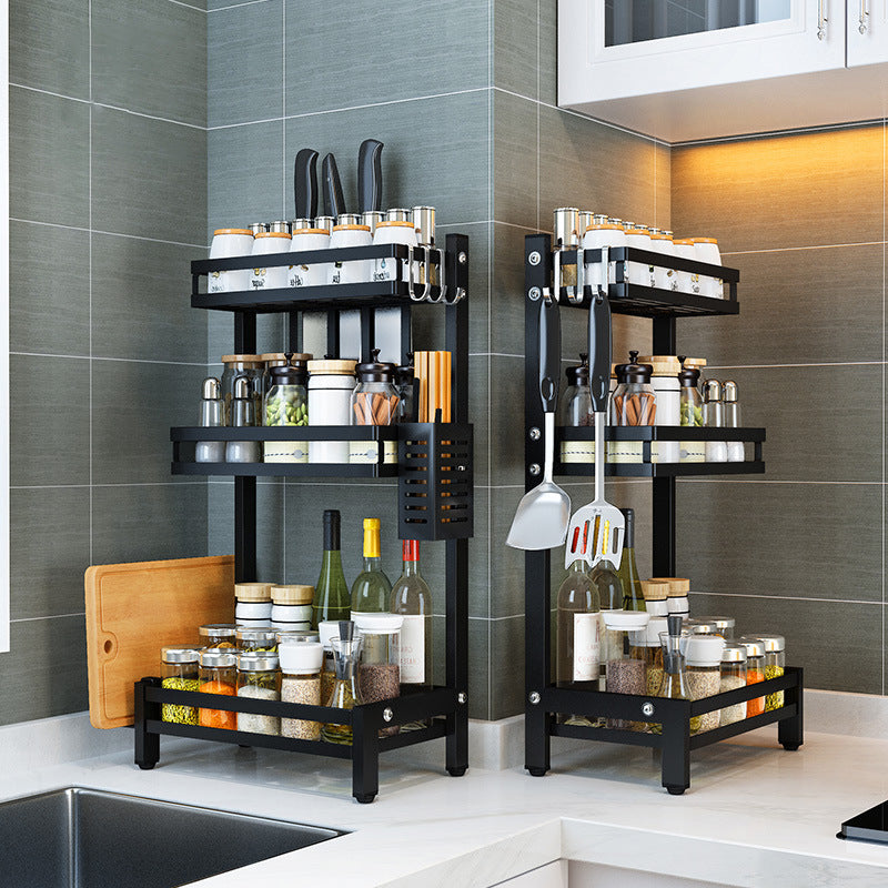 Wall Mounted Kitchen Shelf - 3 Layers Full Set - black Rack Shelf Storage