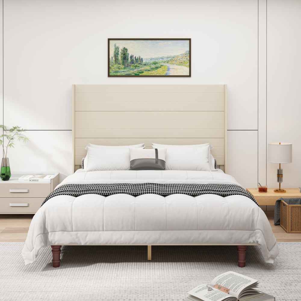 Fungor High Headboard Queen Size Bed | Beige - Default - beds