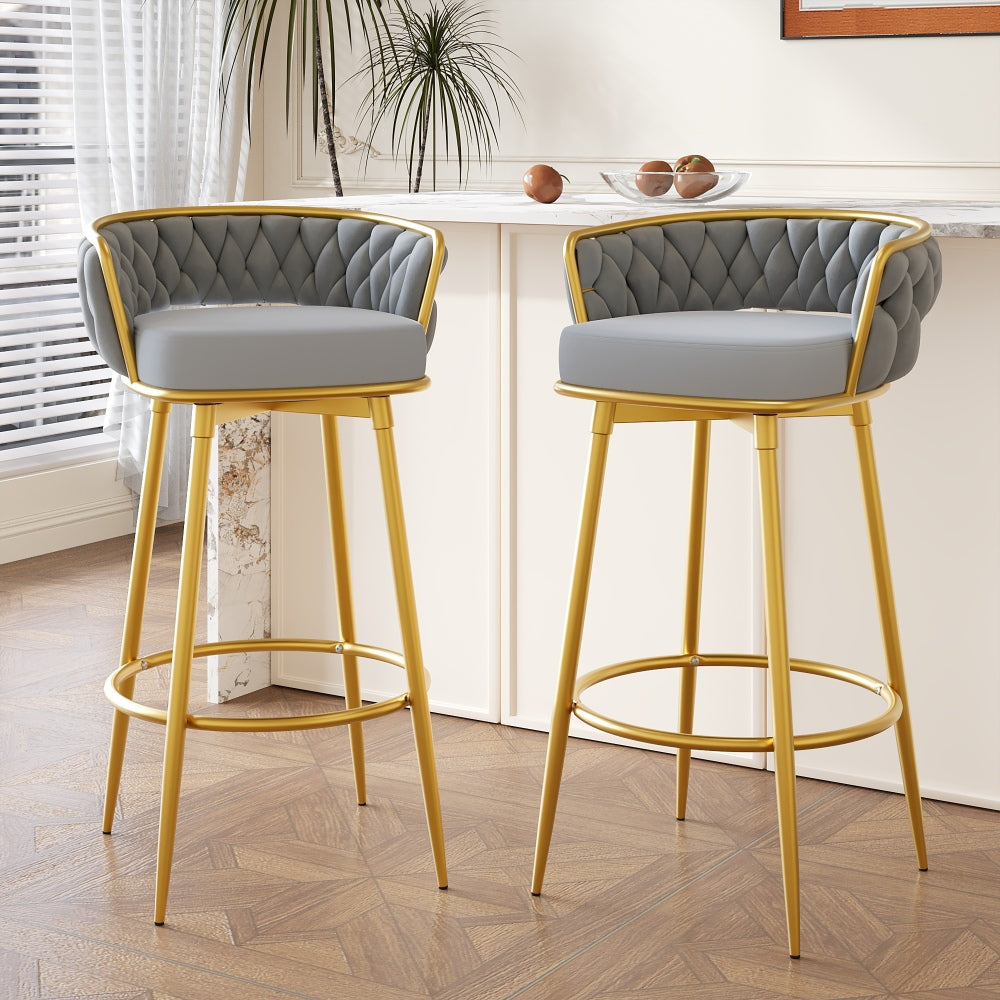 Nauvis Glam Swivel Bar Stools | Set of 2 | Gray & Gold - Default - bar stools