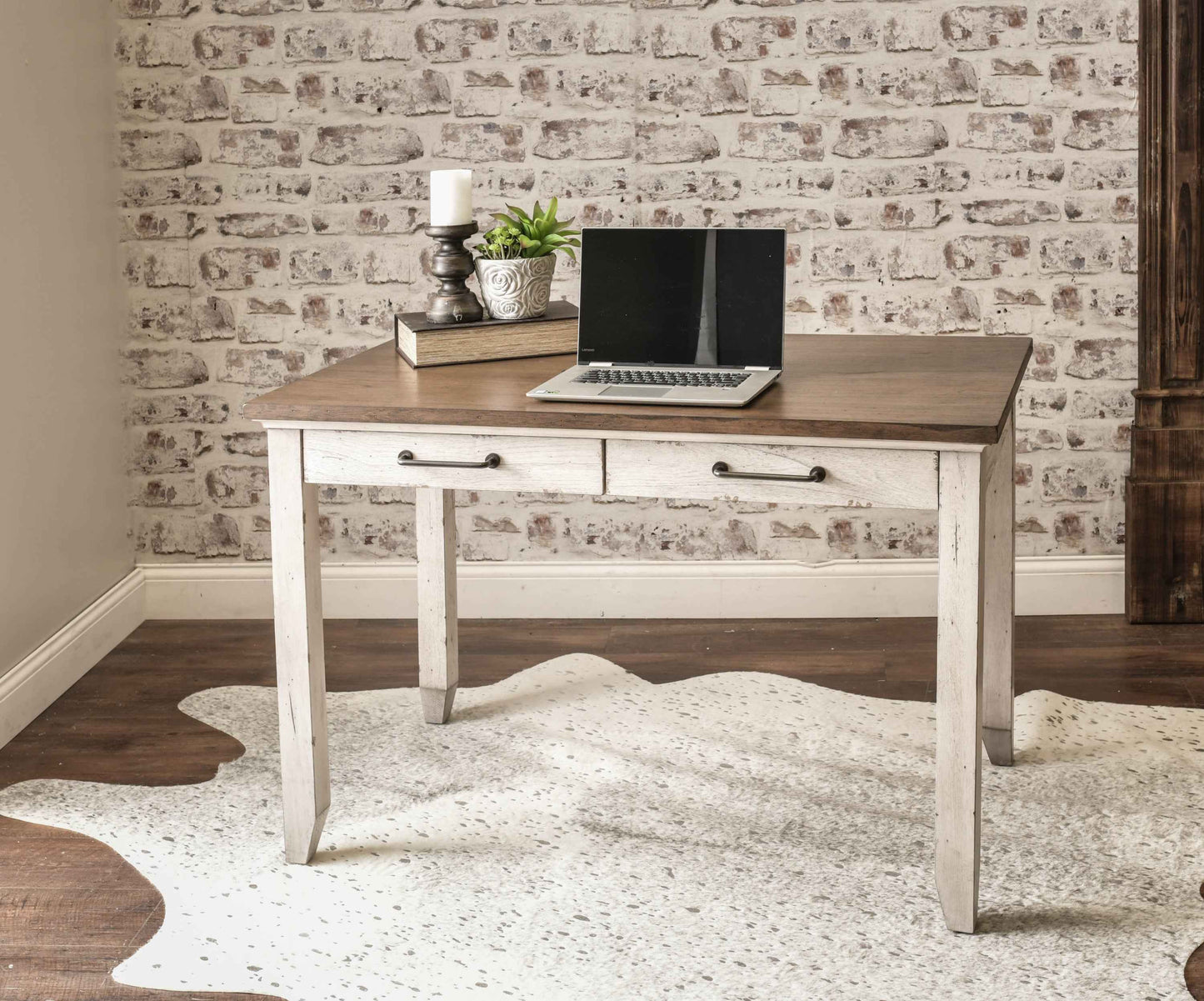 Balvad Office Desk | Rustic White - - brown desk office rustic white Wood