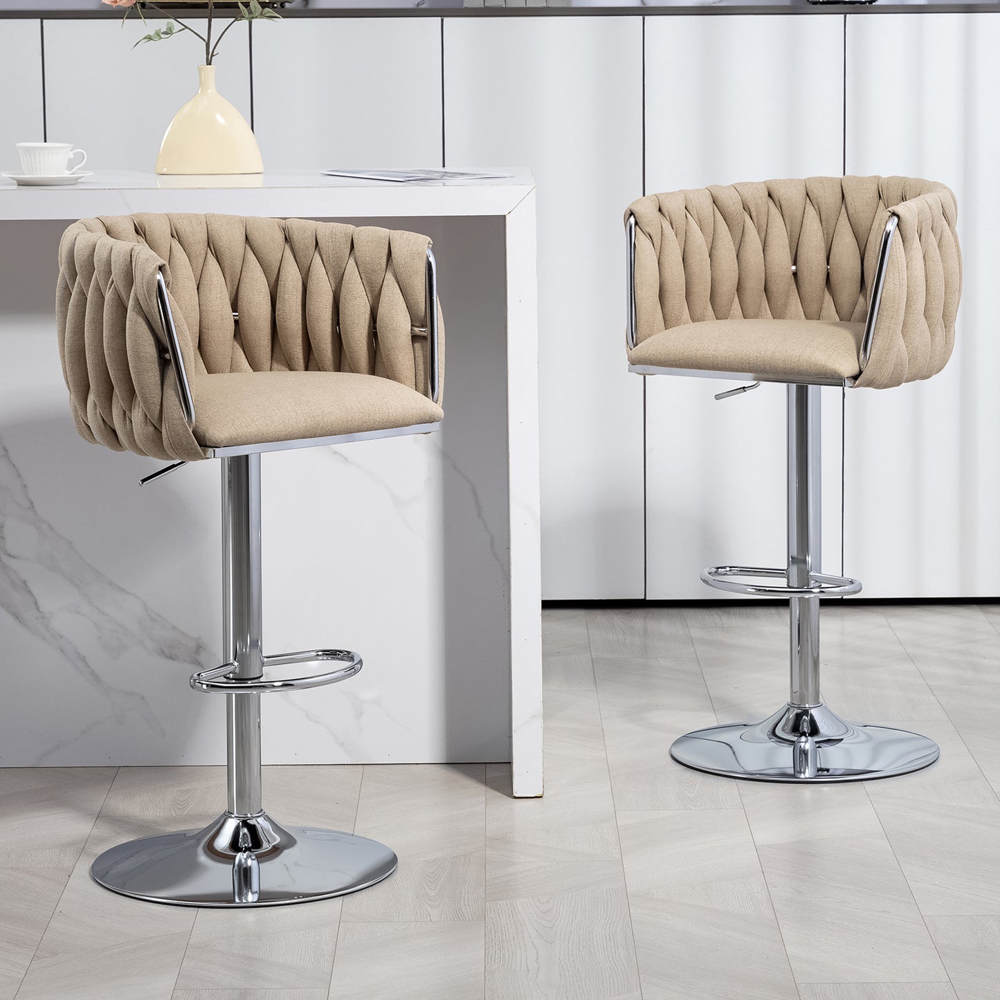Nepott Modern Swivel Bar Stools | Set of 2 | Dark Beige - Default - bar stools