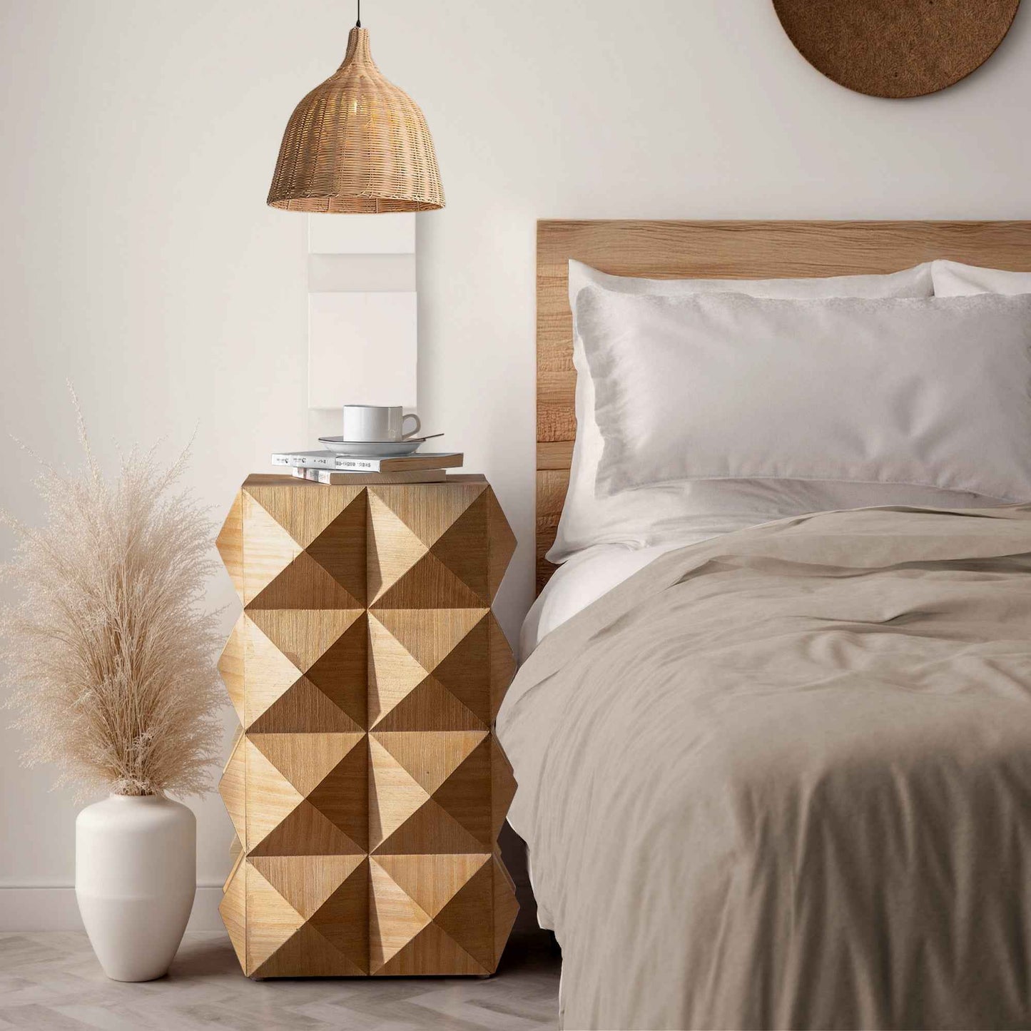 Gaerend Retro Side Table | 3-Dimensional Embossed Pattern Design | Natural - Default - tables
