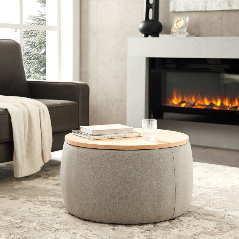 Misupo 1pc Round Storage Center Table | Tray Lid | Beige - Default - bench